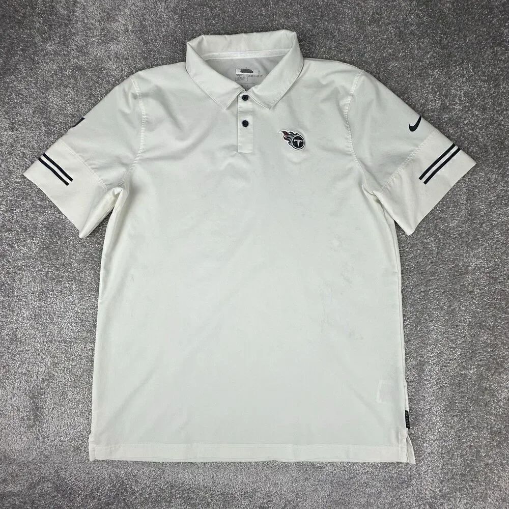 Nike Tennessee Titans On Field Polo Shirt Mens Large Team Issued White Dri-Fit